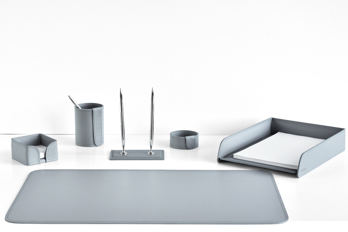 Набор настольный серый из кожи 6 предметов