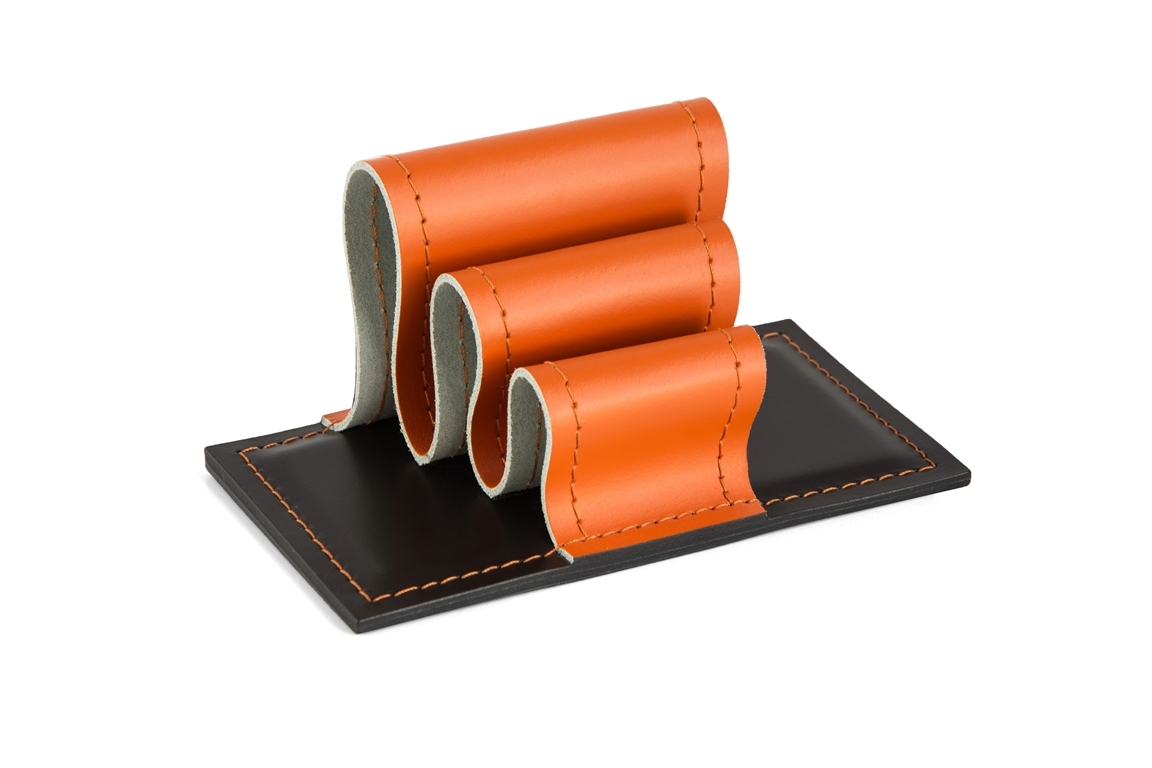 Визитница - холдер из кожи оранж/шоколад