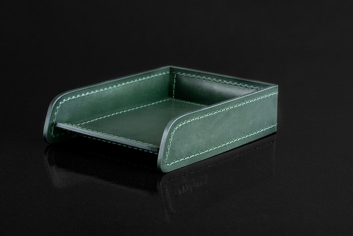 Лоток А6 горизонтальный кожаный люкс FG Green