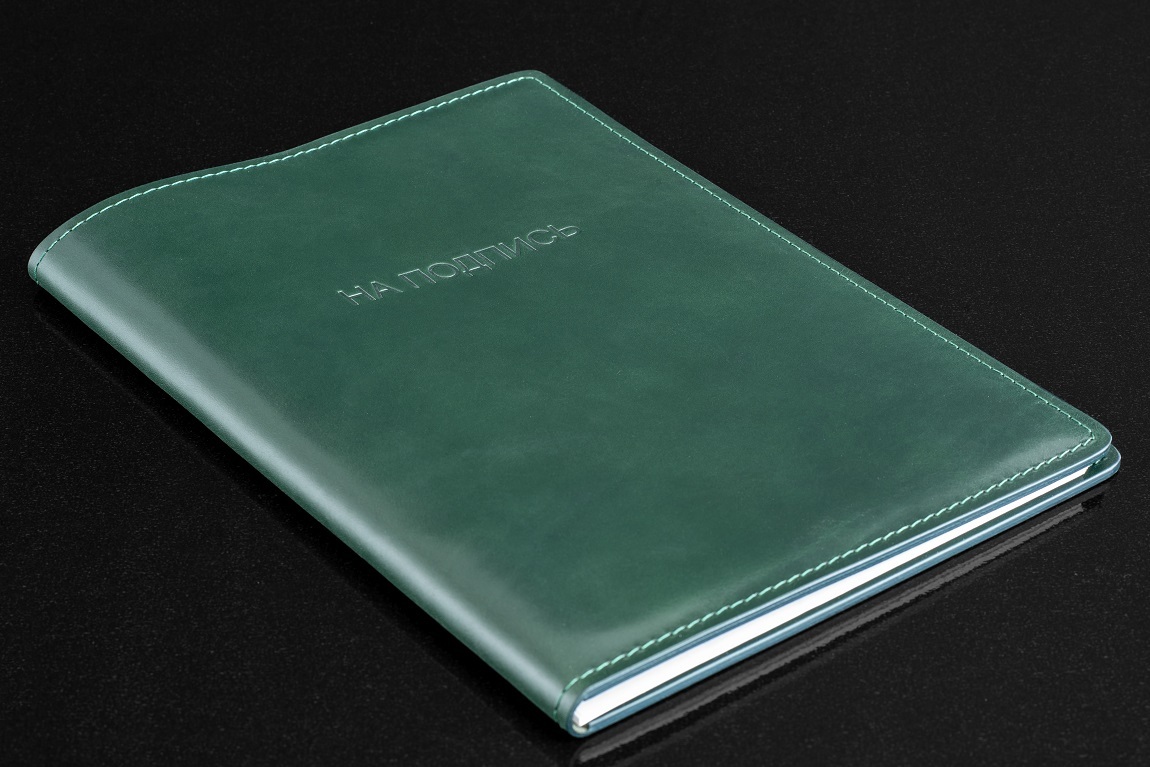 Папка НА ПОДПИСЬ из зеленой кожи Люкс Full Grain Green