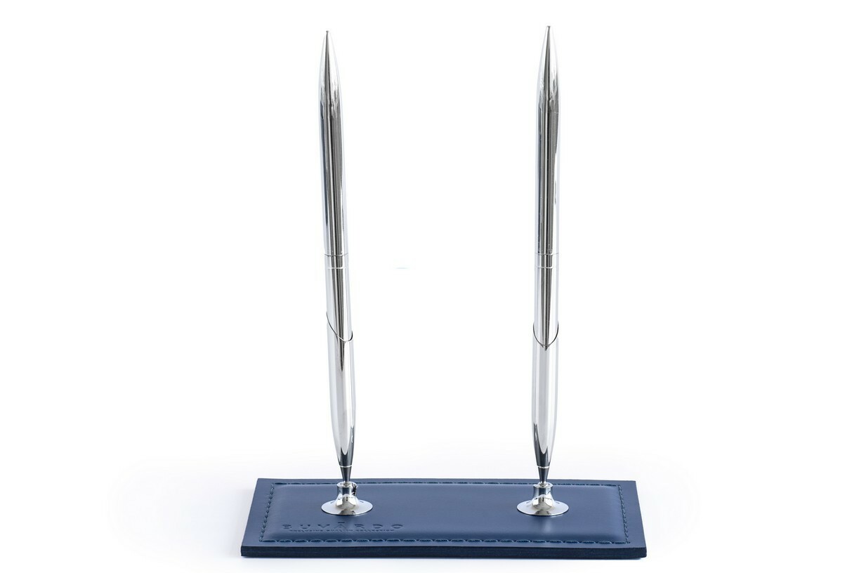 Подставка синяя кожаная для 2х ручек