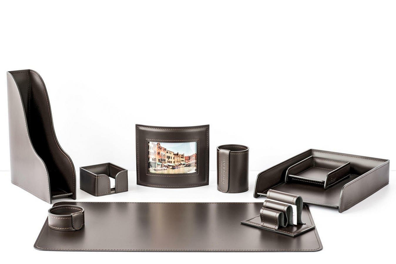 Настольный набор из кожи Cuoietto цвет шоколад 9 предметов