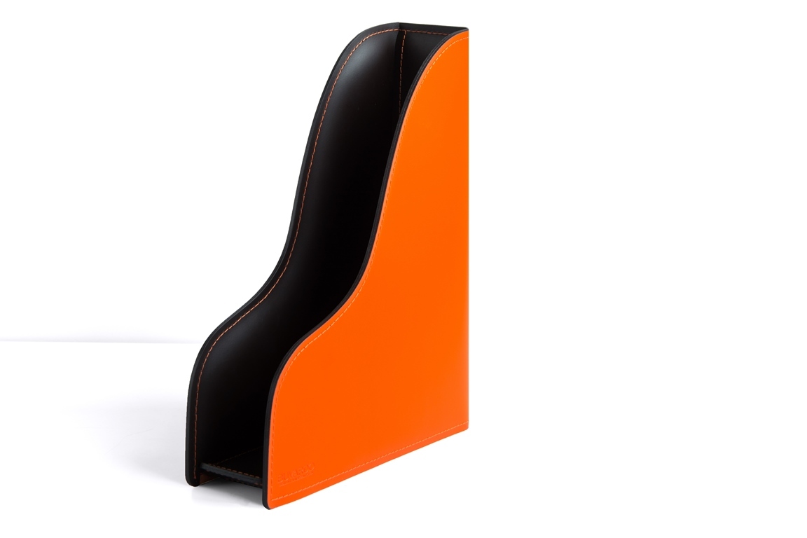 Лоток А4 вертикальный из кожи оранж/шоколад