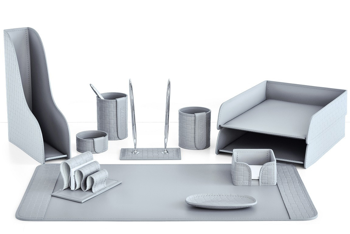 Настольный набор 11 предметов из кожи Treccia/серый