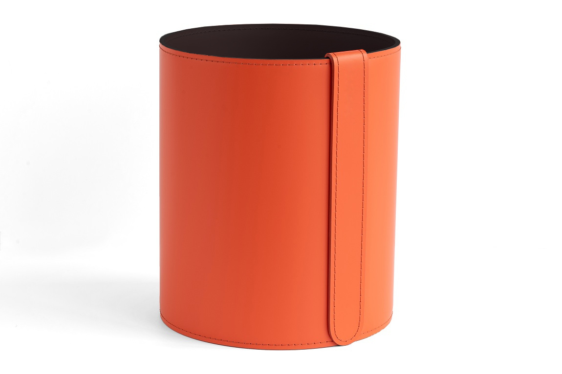 Корзина из кожи цвет оранж/шоколад