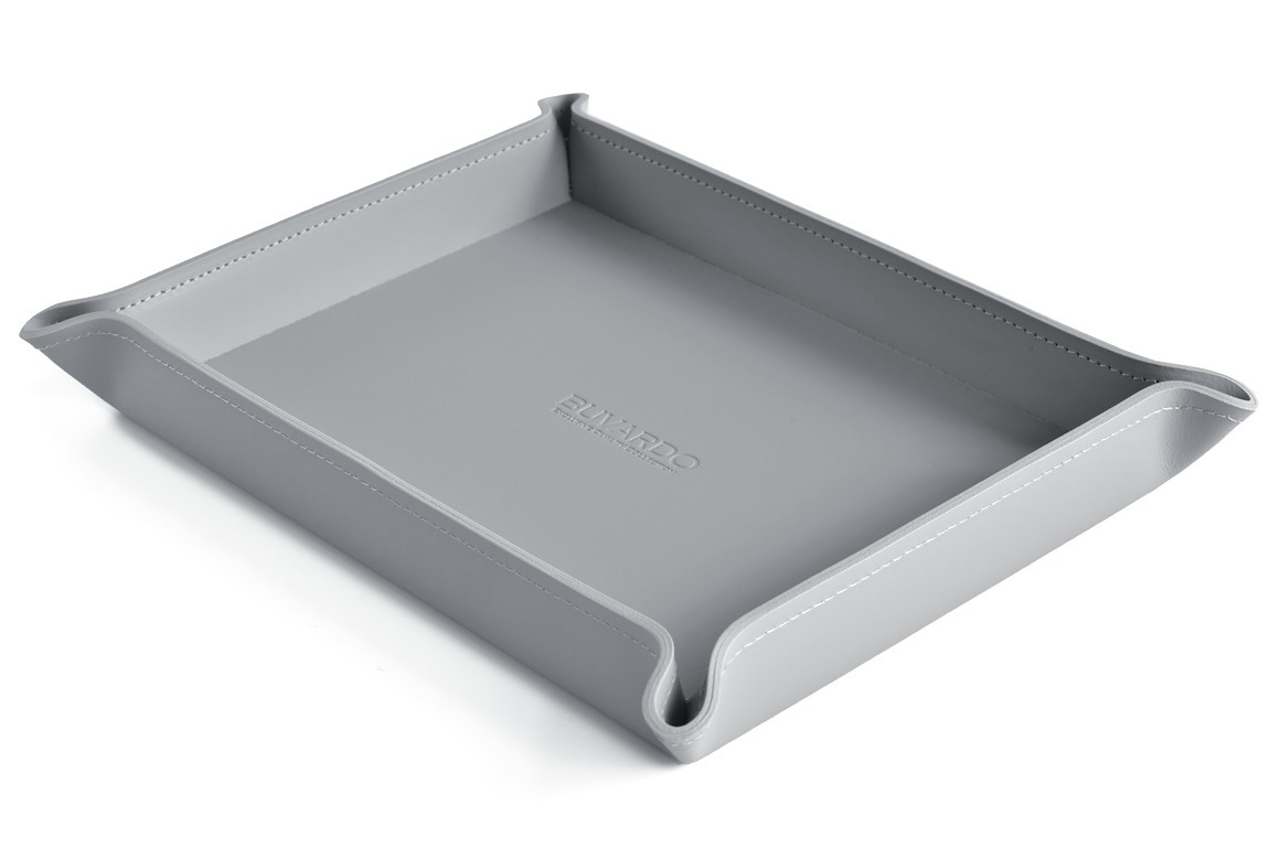 Лоток А4 фигурный из серой кожинный