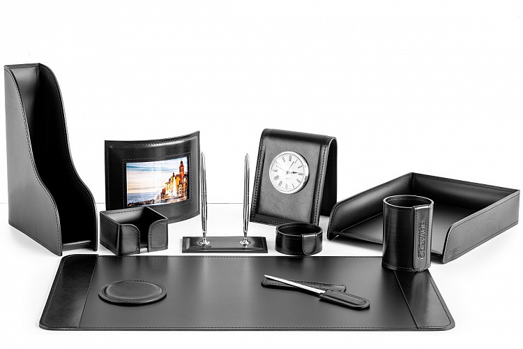 Набор подарочный с часами для руководителя 11 предметов из кожи FG Black/черный