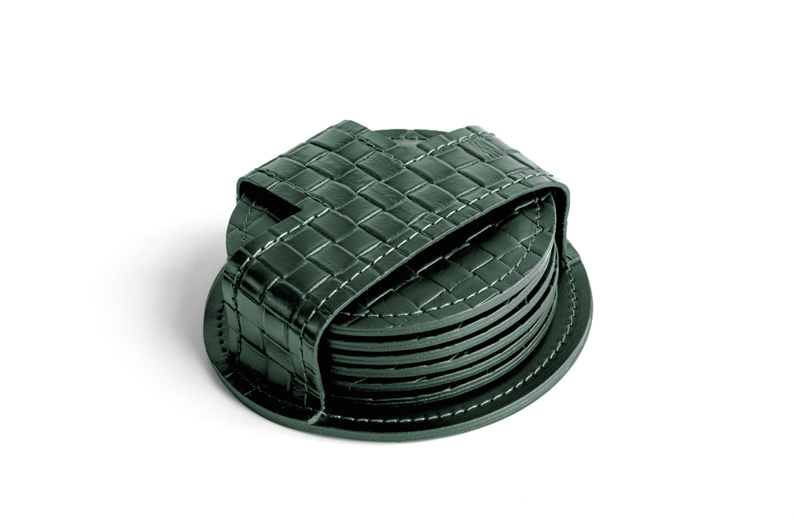 Набор костеров из кожи в чехле treccia зеленый Набор костеров из кожи в чехле treccia зеленый