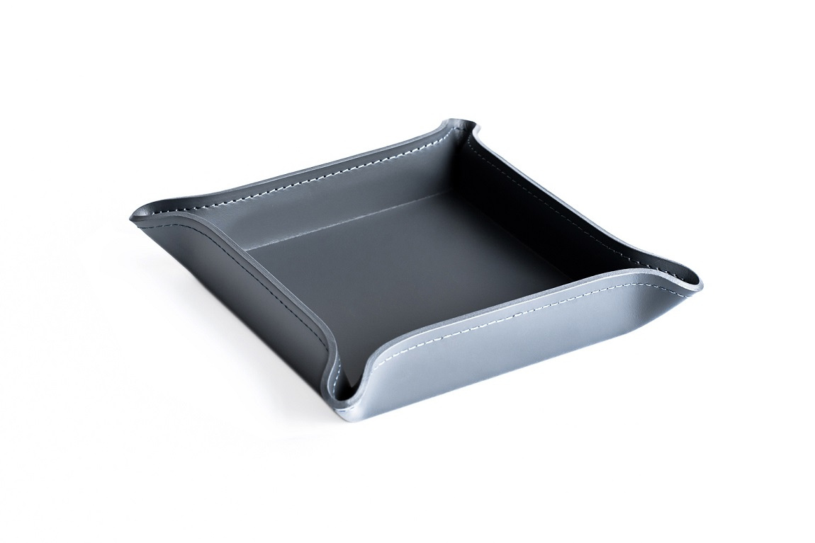 Лоток фигурный  большой из кожи цвет графит