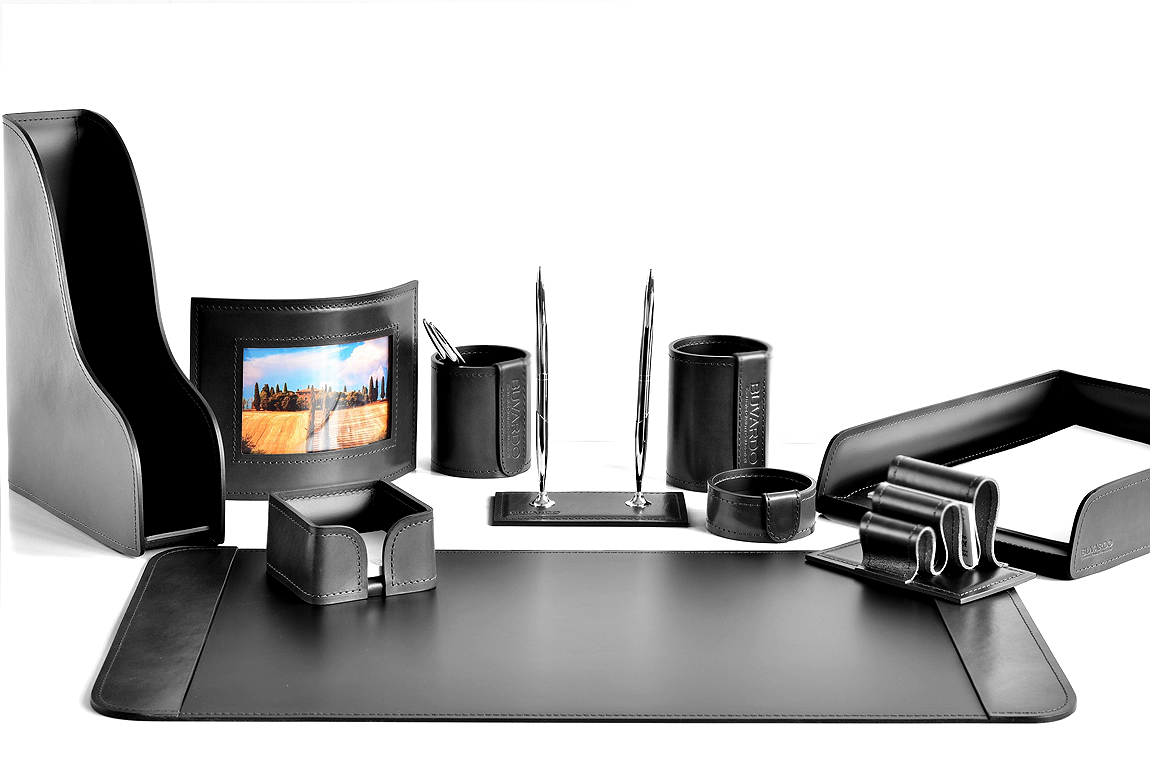 Набор на стол руководителя 10 предметов из кожи FG Black/черный Premium с фоторамкой