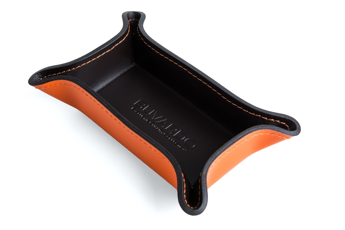 Лоток малый фигурный из кожи оранж/шоколад