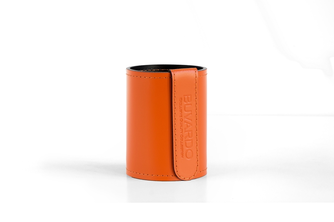 Стакан канцелярский Н12 из кожи оранж/шоколад