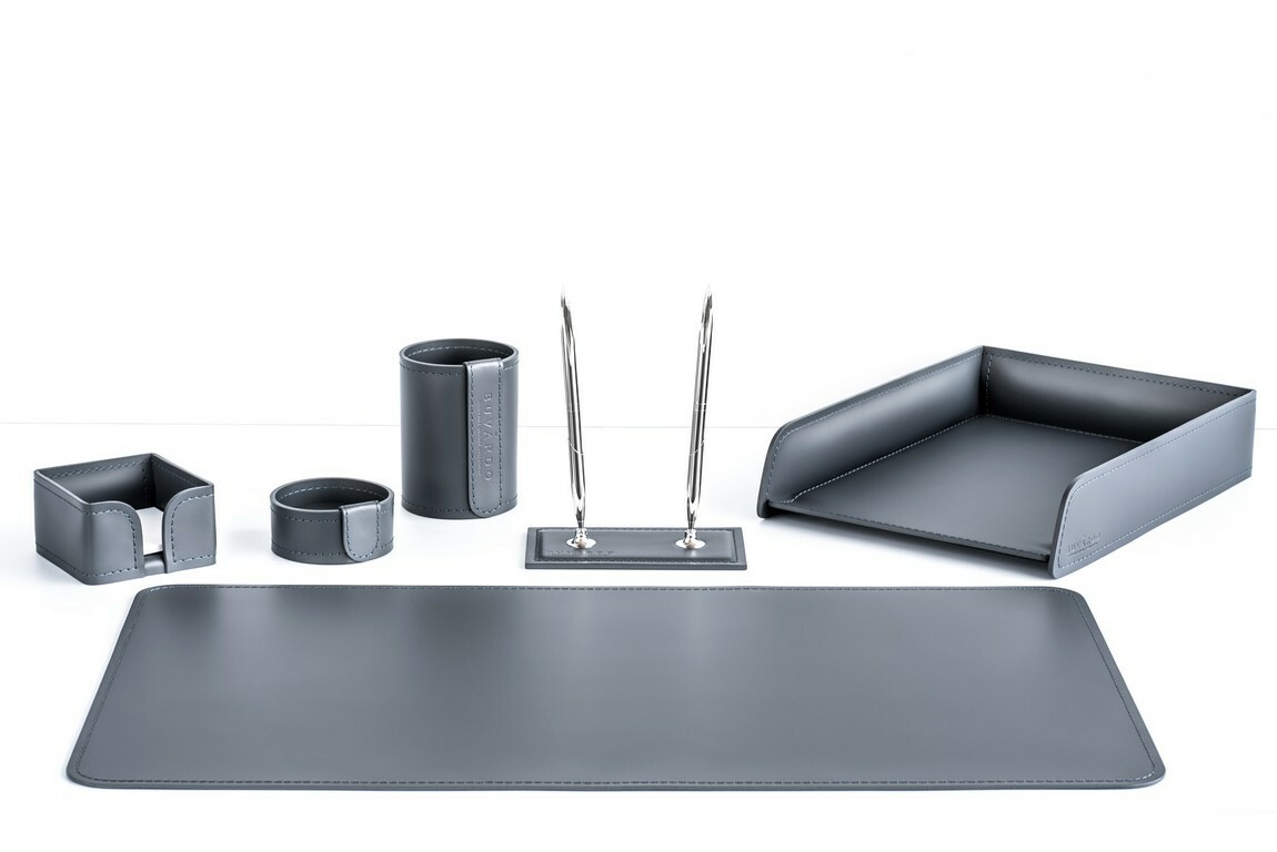 Офисный настольный кожаный габор цвет графит 6 предметов. ВСЕГДА В НАЛИЧИИ
