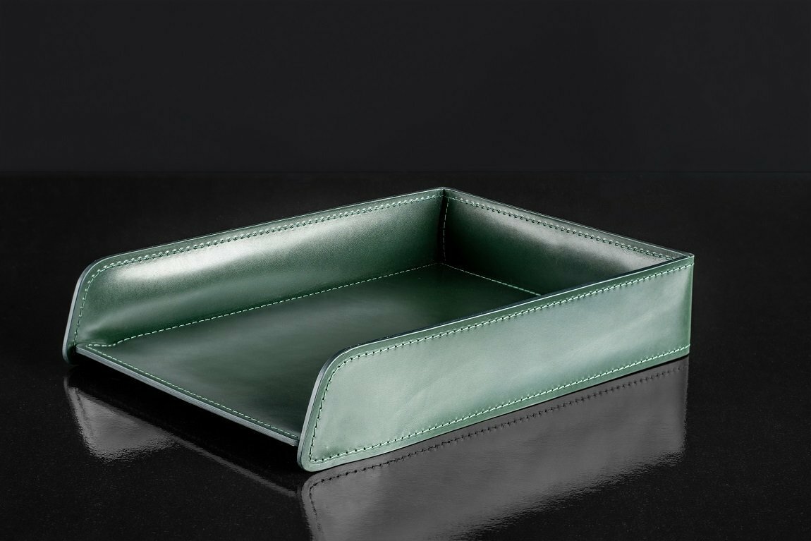 Лоток А4 горизонтальный из кожи full grain Green