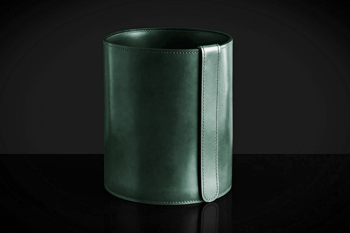 Корзина для мусора из зеленой кожи Люкс FG Green