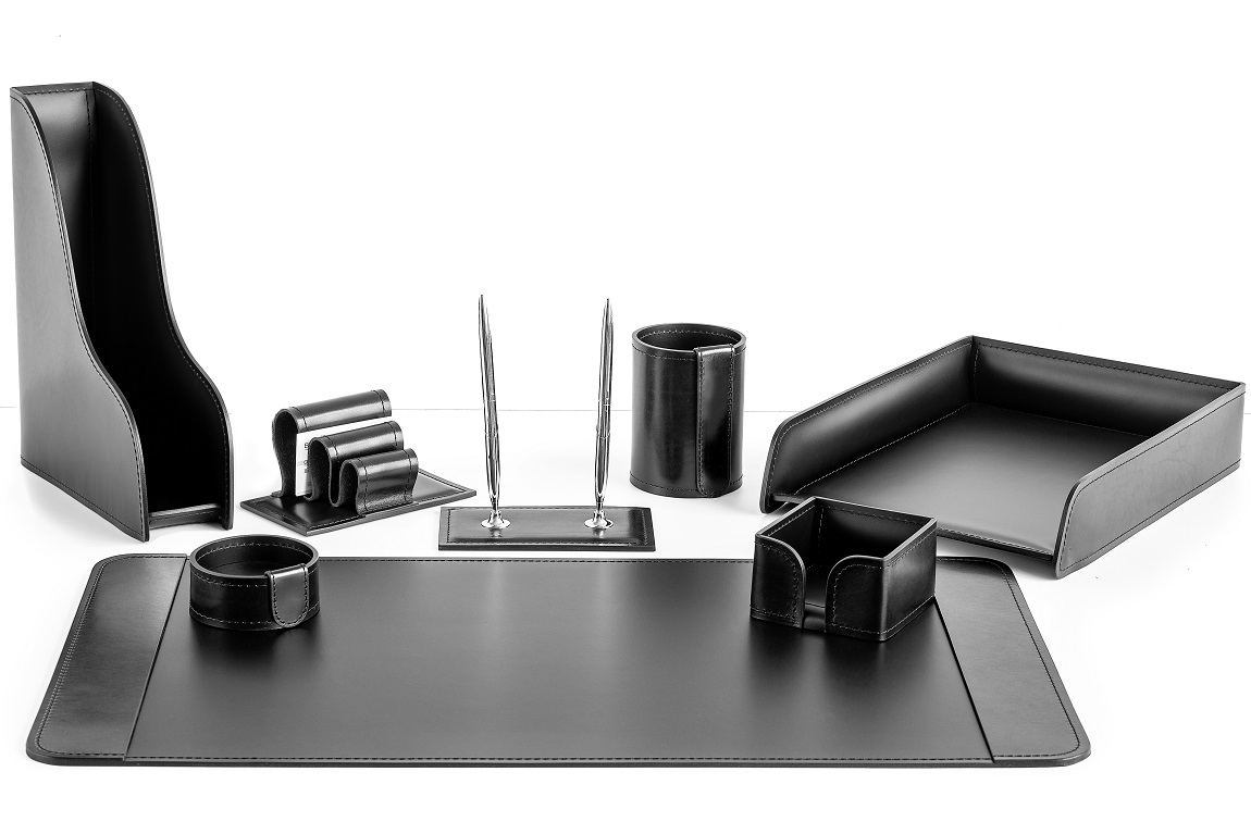 Набор офисных принадлежностей руководителя. 8 предметов из кожи FG Black/черный Premium