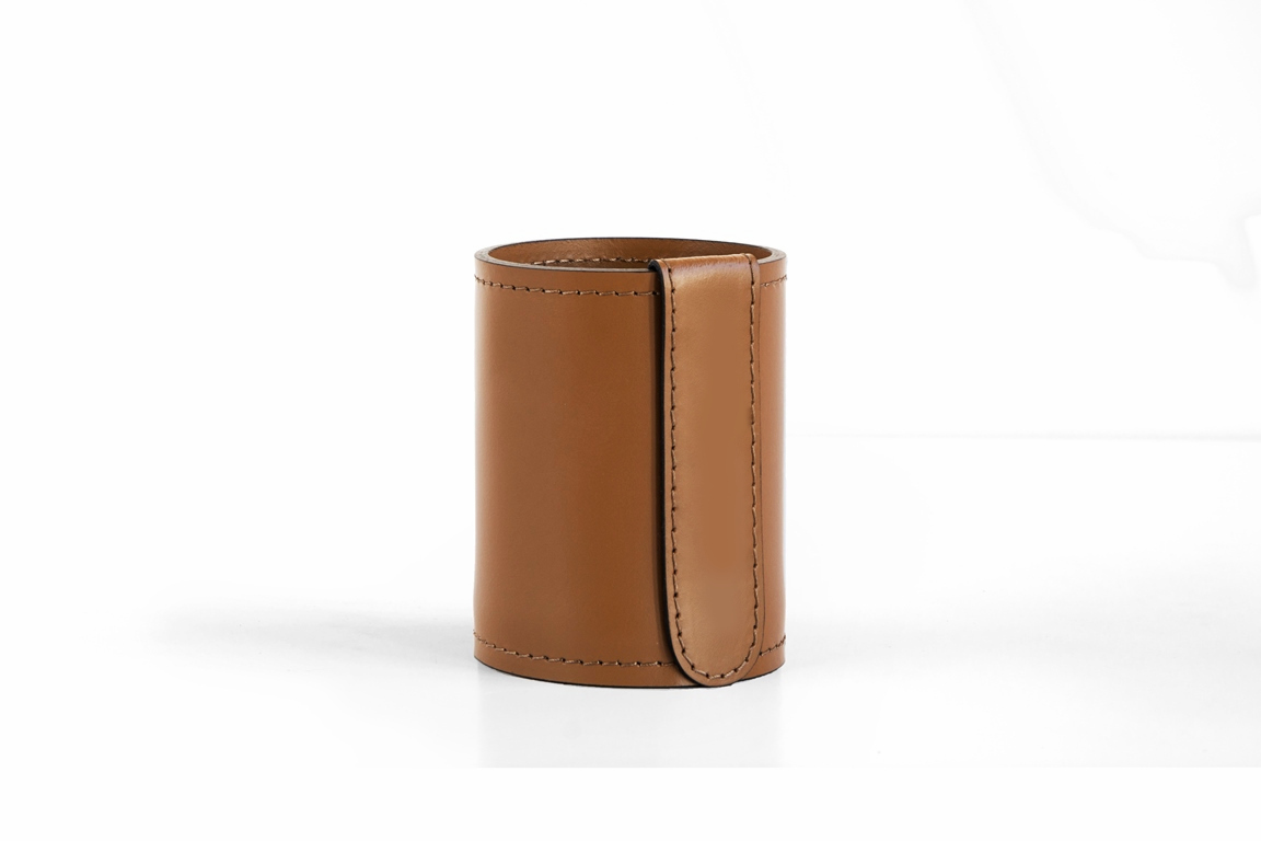 Стакан канцелярский Н12 из кожи цвет табак