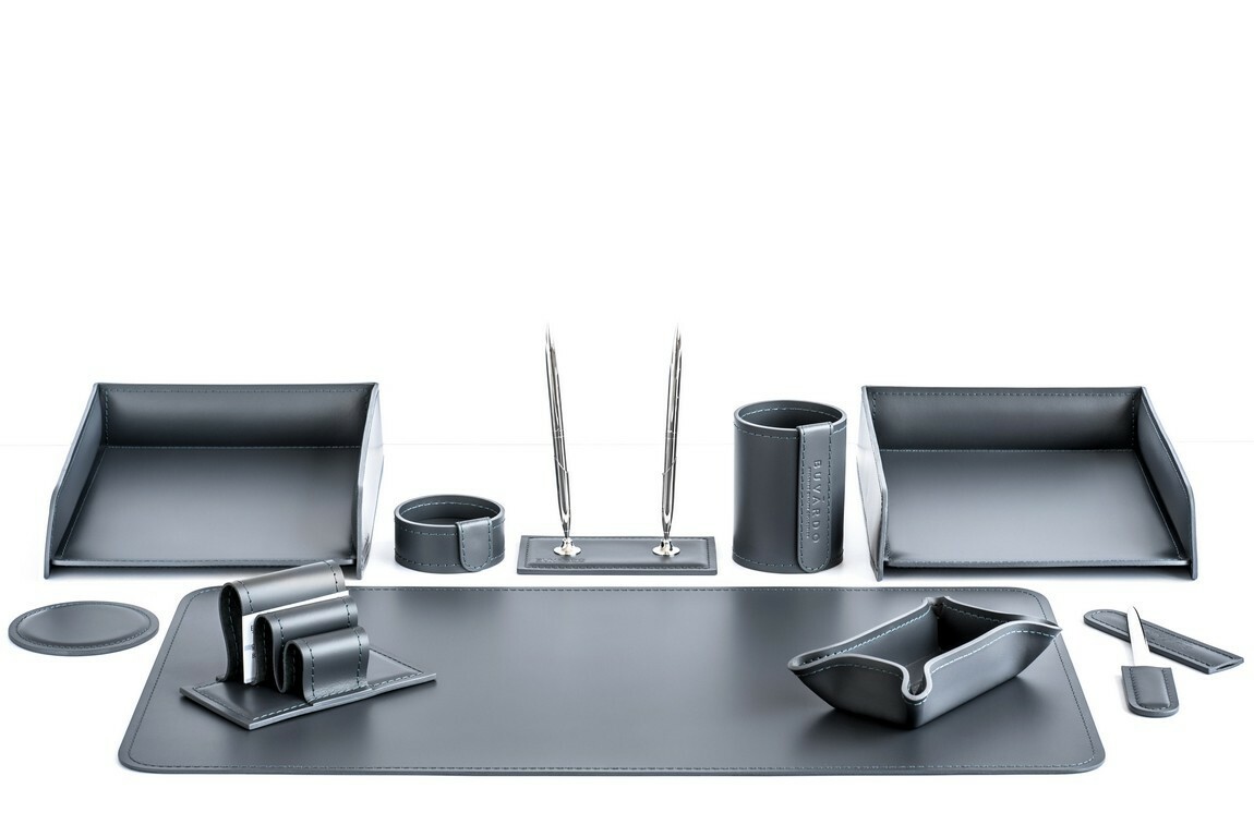 Наборна стол руководителя 10 предметов из натуральной кожи цвет графит