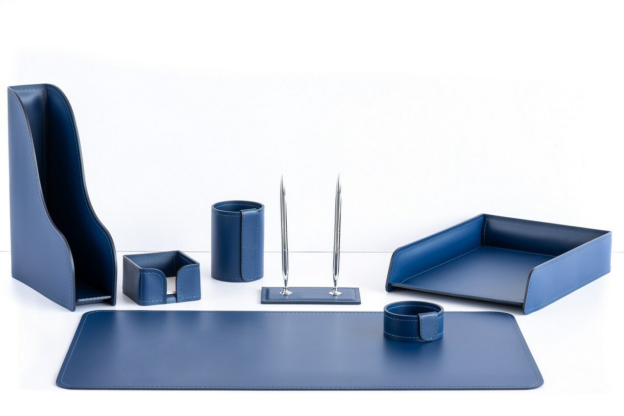 Канцелярский кожаный органайзер цвет сапфир