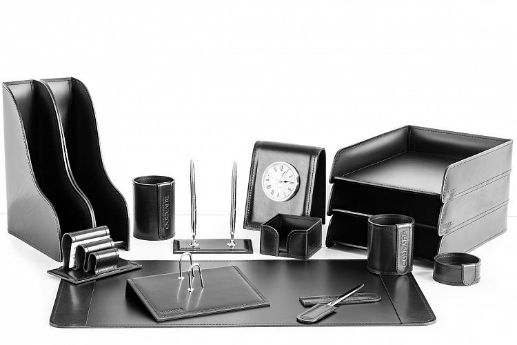 Настольный набор руководителя 13 аксессуаров из кожи FG Black/черный Premium