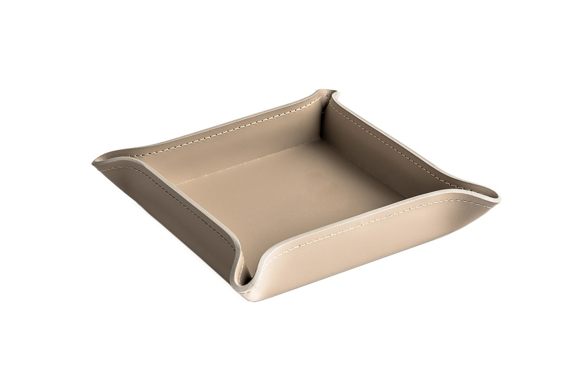 Лоток большой фигурный из кожи цвет какао
