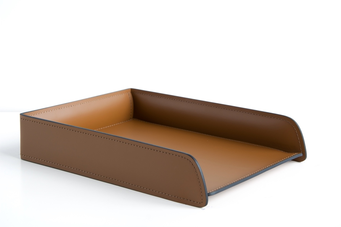 Лоток А4 горизонтальный из кожи цвет табак