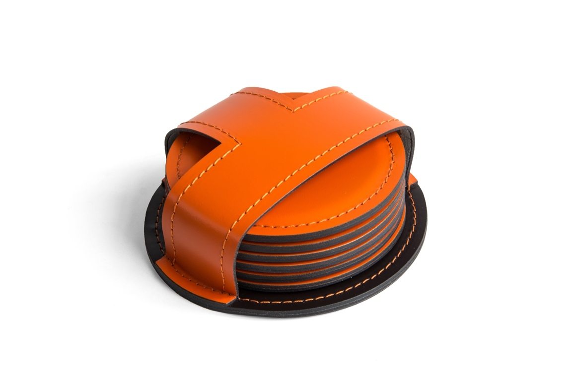 Набор костеров из кожи в чехле оранж/шоколад