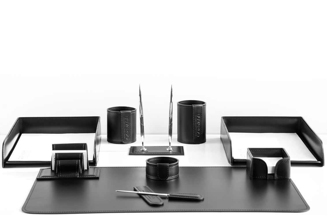 Настольный набор 10 предметов из кожи цвет черный №3
