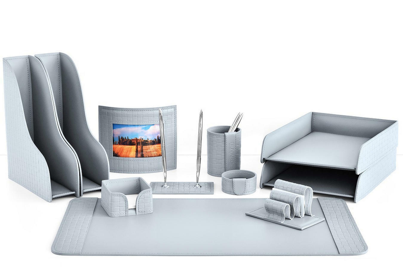 Настольный набор руководителя 11 предметов из кожи Treccia/серый