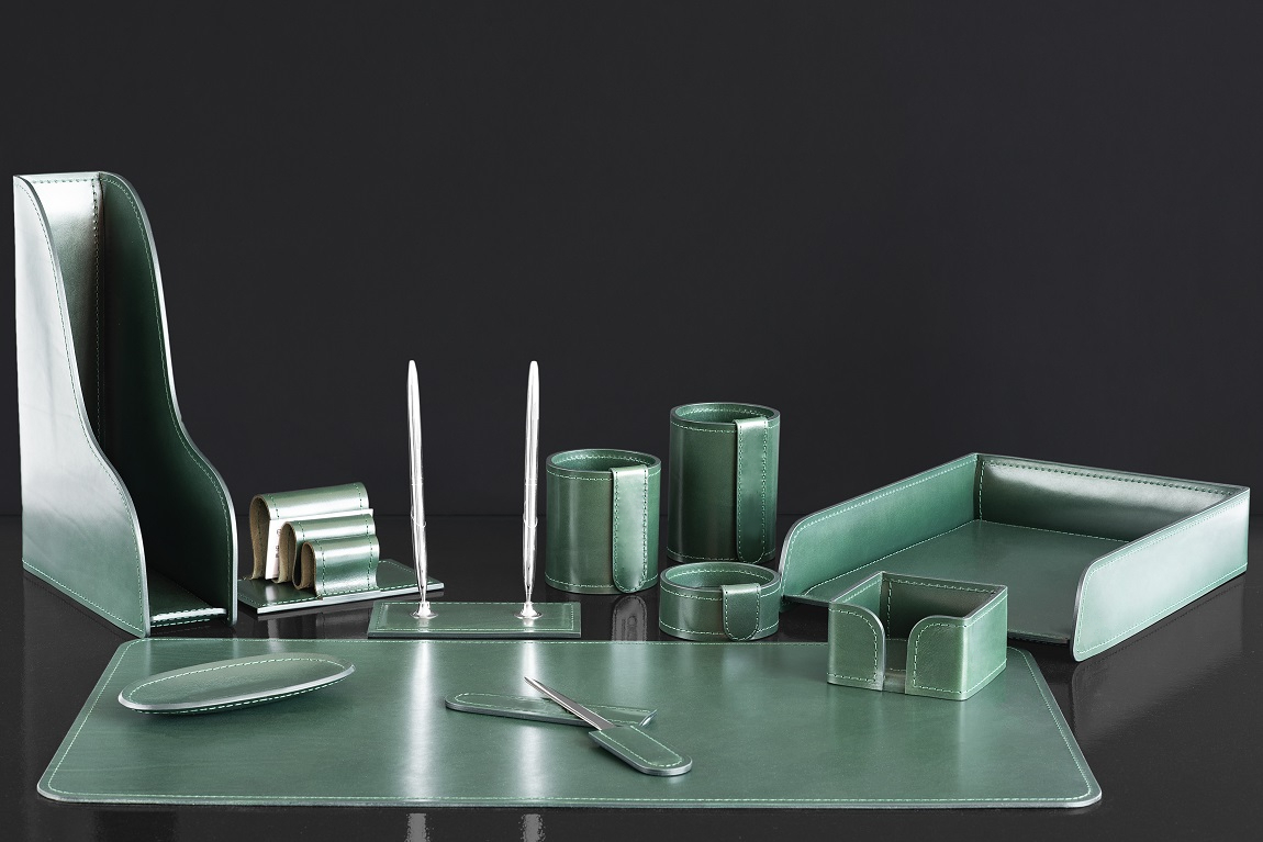 Офисный органайзер для руководителя 11 предметов кожа люкс FG Green