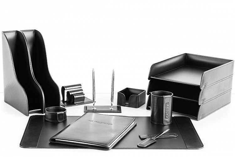 Настольный набор руководителя 13 аксессуаров из кожи FG Black/черный Premium