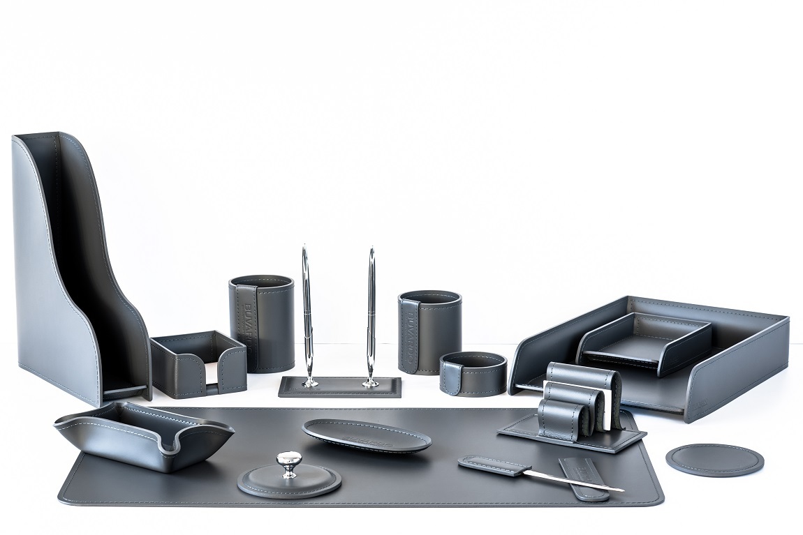 Кожаный набор для руководителя на стол цвет графит