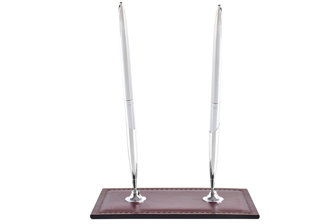 Подставка для 2х ручек из кожи full grain цвет коричневый Подставка для 2х ручек из кожи full grain цвет коричневый