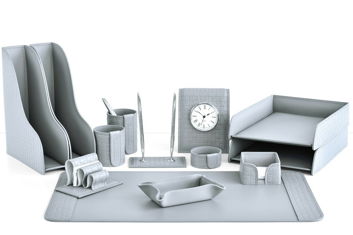 Настольный набор руководителя 13 предметов из кожи Treccia/серый
