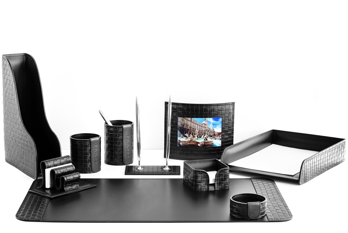 Настольный набор из кожи с фоторамкой treccia/черный 10 предметов Настольный набор из кожи с фоторамкой treccia/черный 10 предметов