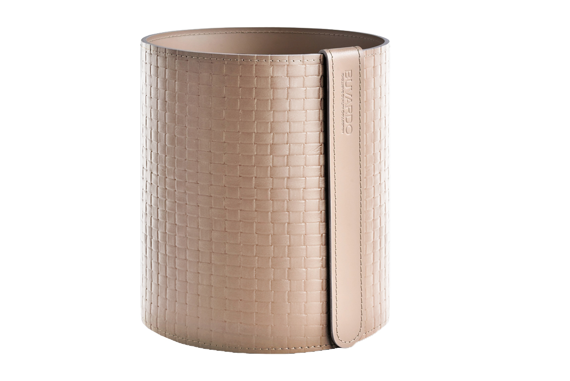 Корзина для мусора D26 из кожи цвет caffe latte с тиснением treccia