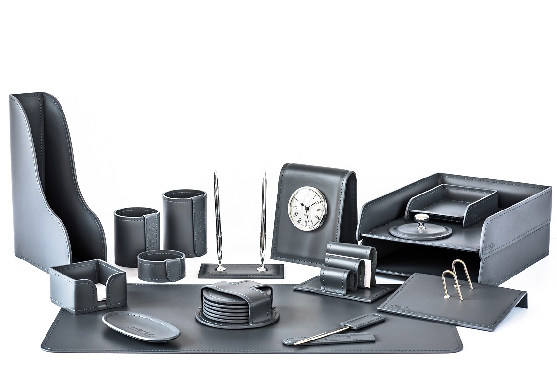 Настольный набор для руководителя из кожи цвет графит