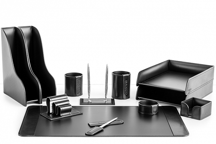 Настольный набор  для руководителя из кожи FG Black/черный 12 предметов