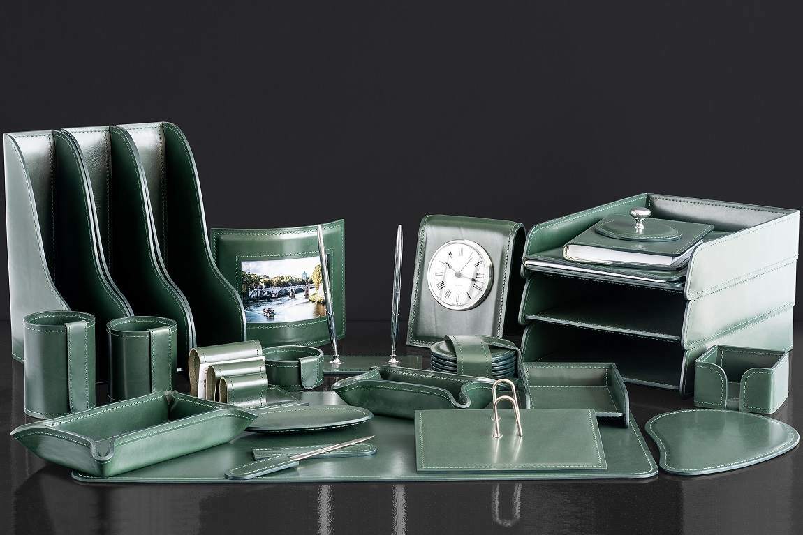 Кожаный настольный набор руководителя 26 предметов люкс FG Green